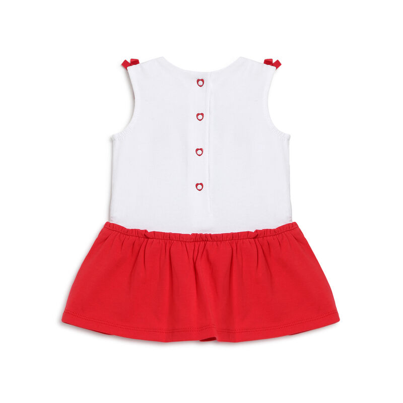 Girls White and Red Printed Sleeveless Dress image number 1